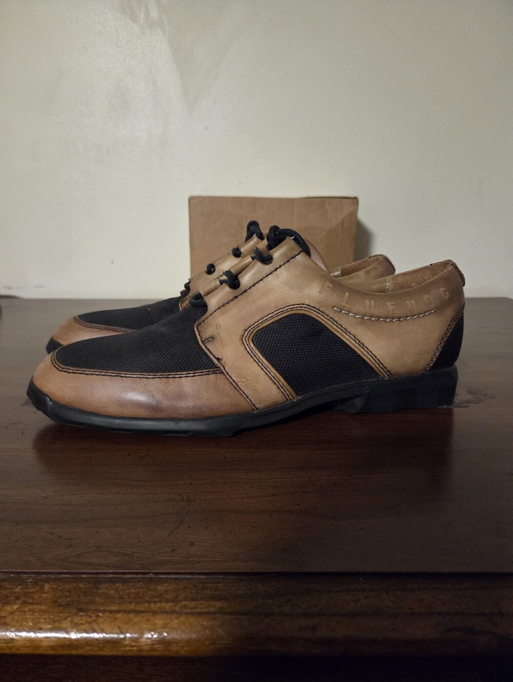 John Fluevog Radio Series Leather & Mesh Oxfords Brown/Black Mens Sz 9 Pre Owned